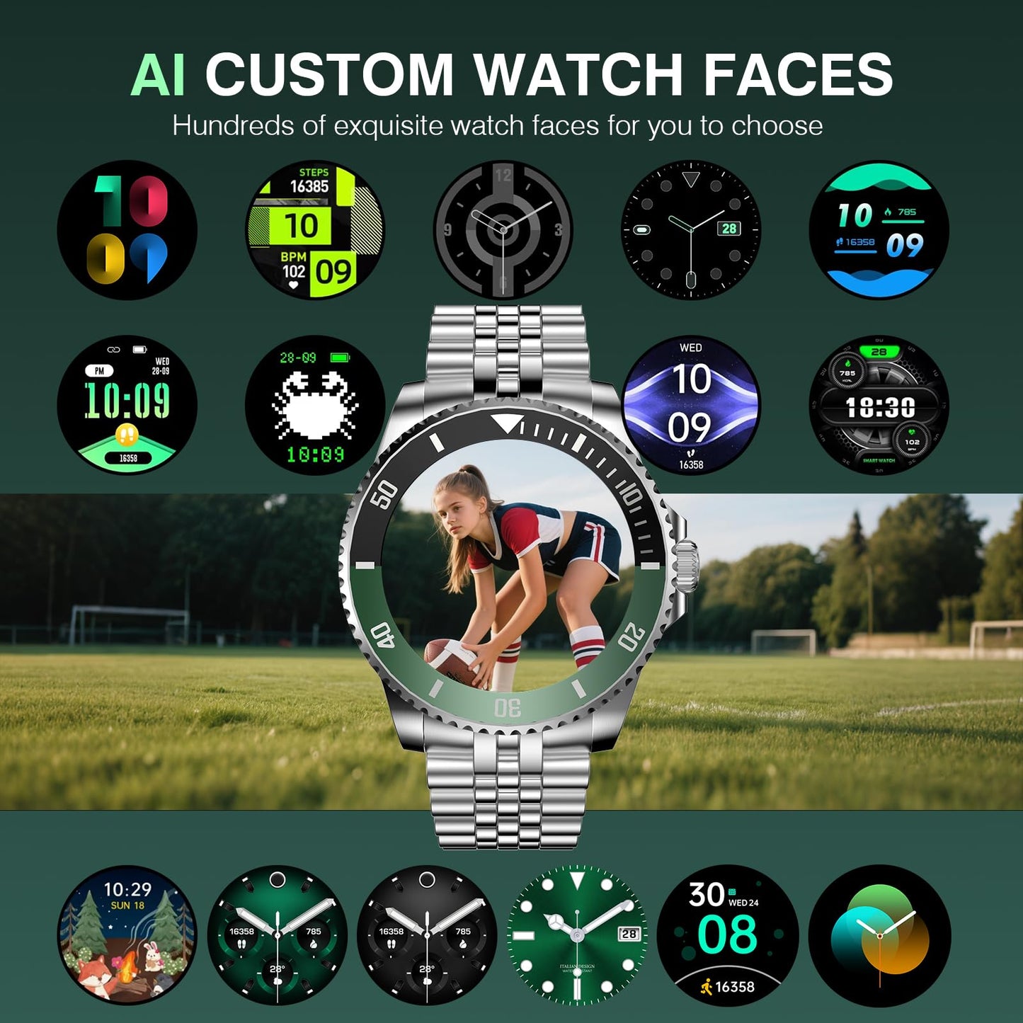 2025 DA GPT Smart Watch for Men with Bluetooth Call, Heart Rate, Blood Pressure, SpO2, Sleep Monitor, 107 Sports Modes, Waterproof Round Watch, 1.19-inch AMOLED Display, Compatible Android and iOS