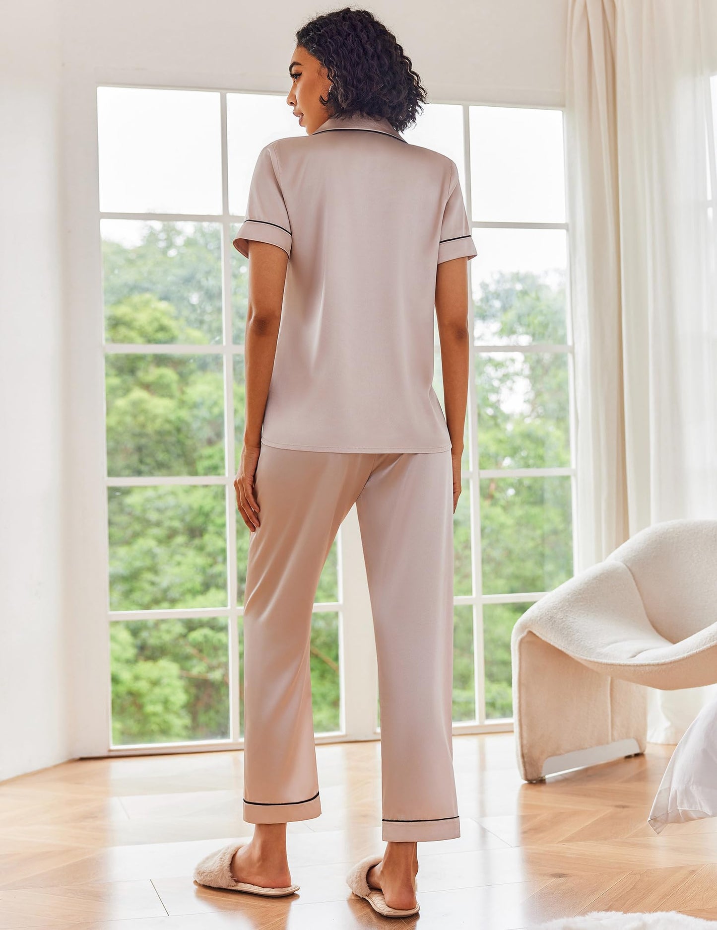 Ekouaer 2 Pack Silk Pajamas for Women Short Sleeve Button Down Satin Pajama Set for Women Soft Pjs Loungewear S-XXL