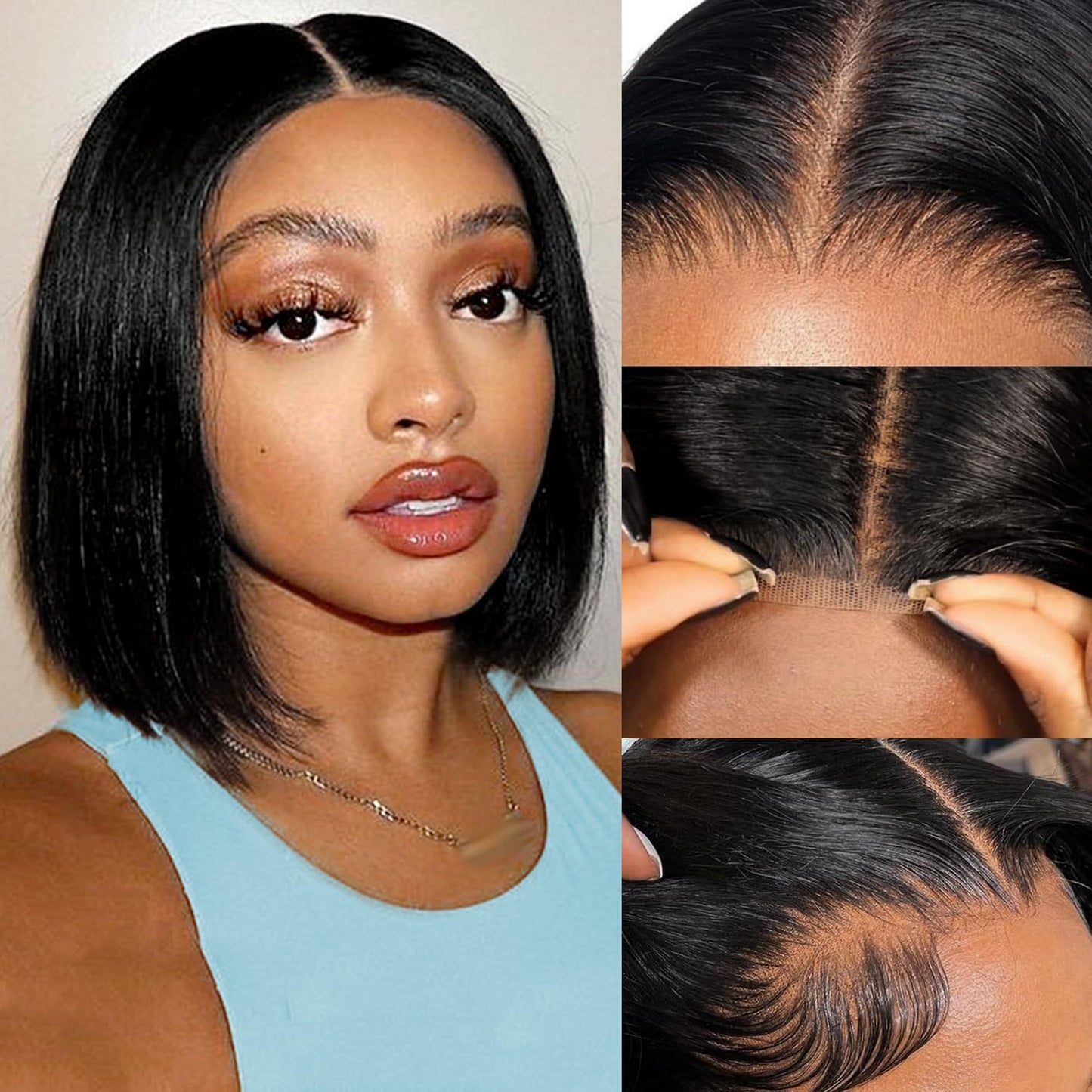 Wear and Go Glueless Bob Wig Human Hair Pre Plucked Pre Cut 180% Density 5x5 HD Transparent Lace Front Wigs Human Hair for Black Women Short Straight Bob Wigs No Glue Lace Closure Wigs 10 Inch
