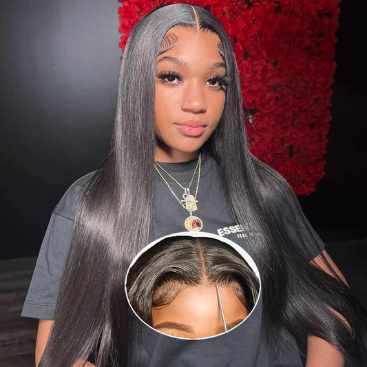 30 Inch 5x5 HD Lace Closure Wigs Human Hair 220 Density Wear and Go Glueless Wigs Human Hair Pre Plucked Pre Cut with Baby Hair Bleached Knots 12A Ready to Wear Straight Wigs for Beginners