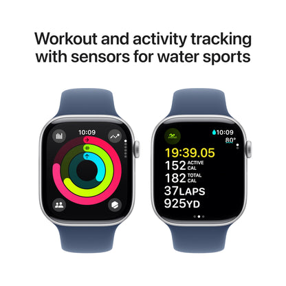 Apple Watch Series 10 [GPS 42mm case] Smartwatch with Jet Black Aluminium Case with Black Sport Band - S/M. Fitness Tracker, ECG App, Always-On Retina Display, Water Resistant