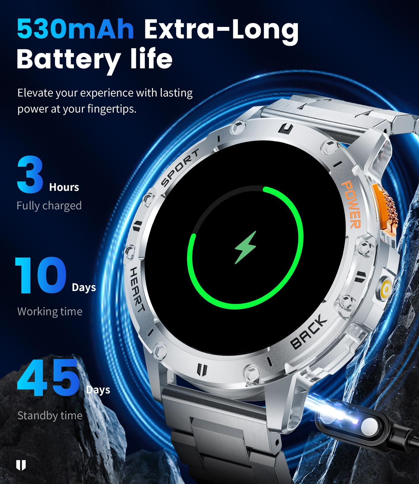 Smart Watch for Men for Android/iOS(3 Bands),1.43’’ AMOLED Display Sport Watch with 123 Sport Modes/FlashLight,5ATM Waterproof Fitness Tracker with Blood Pressure/Heart Rate/Sleep Monitor,Metal