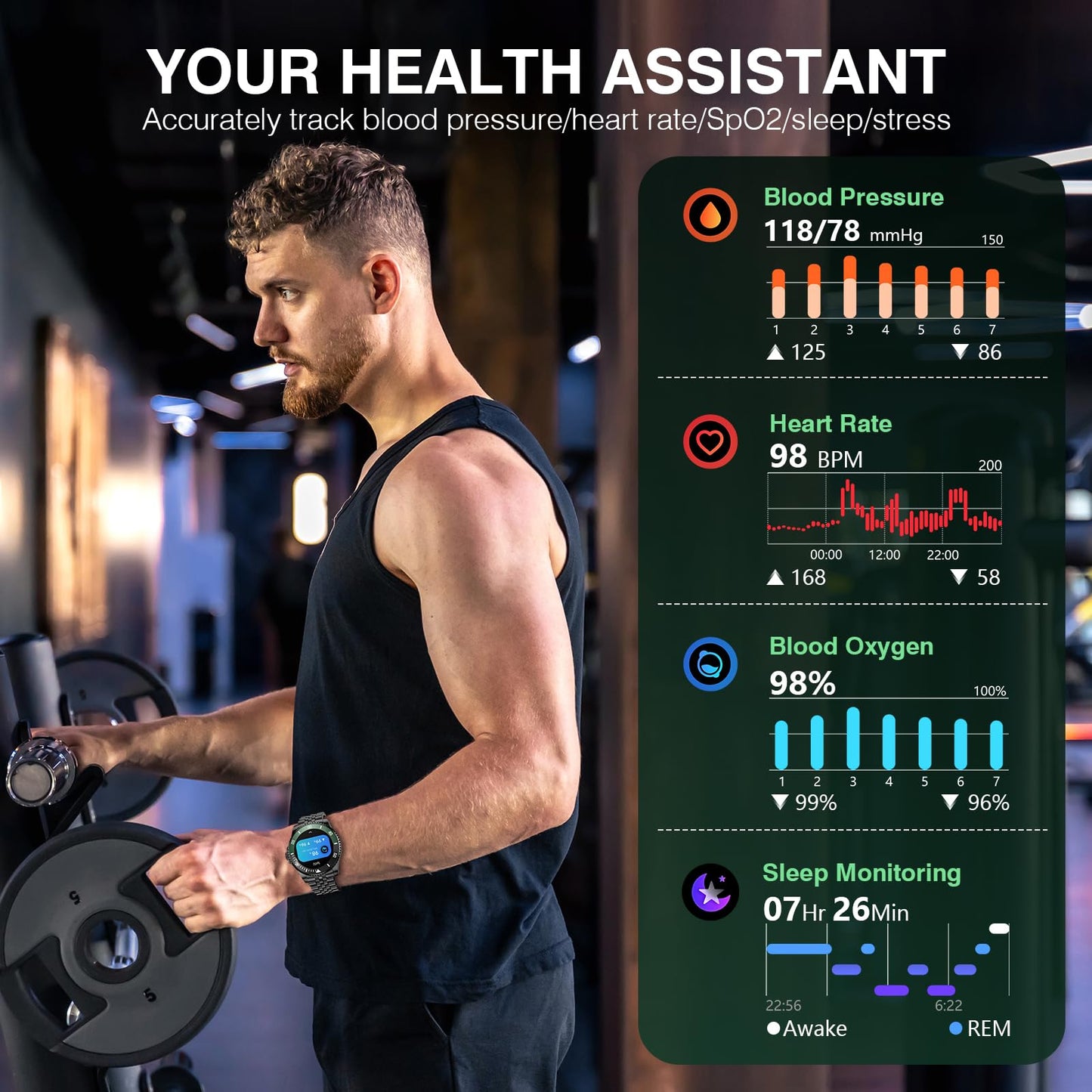 2025 DA GPT Smart Watch with Bluetooth Call,1.19-inch AMOLED Display, 24/7 Heart Rate, Blood Oxygen, Blood Pressure, Sleep Monitor, 107 Sports Fitness Tracker, Compatible Android and iOS Silver Gold