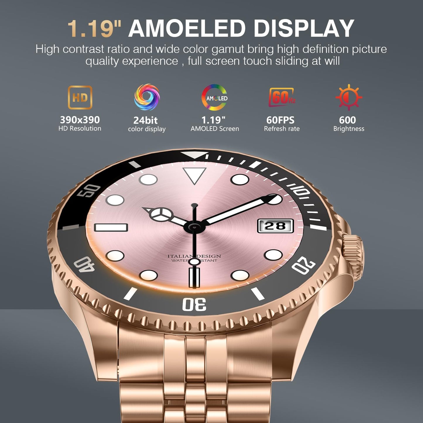 2025 DA GPT Smart Watch with Bluetooth Call,1.19-inch AMOLED Display, 24/7 Heart Rate, Blood Oxygen, Blood Pressure, Sleep Monitor, 107 Sports Fitness Tracker, Compatible Android and iOS Silver Gold