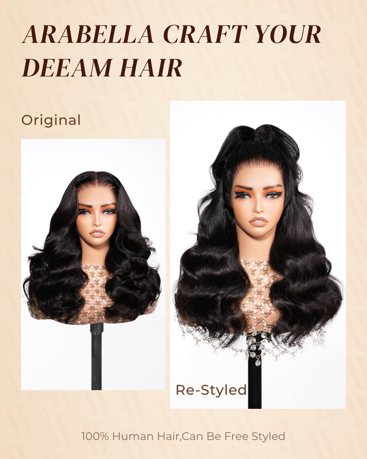 Arabella 13x6 HD Lace Body Wave Glueless Wigs Human Hiar Pre Plucked Pre Cut 210% Density Ear to Ear Full Lace Closure Wear and Go Wig Pre Everything Bleached Knots 20 inches