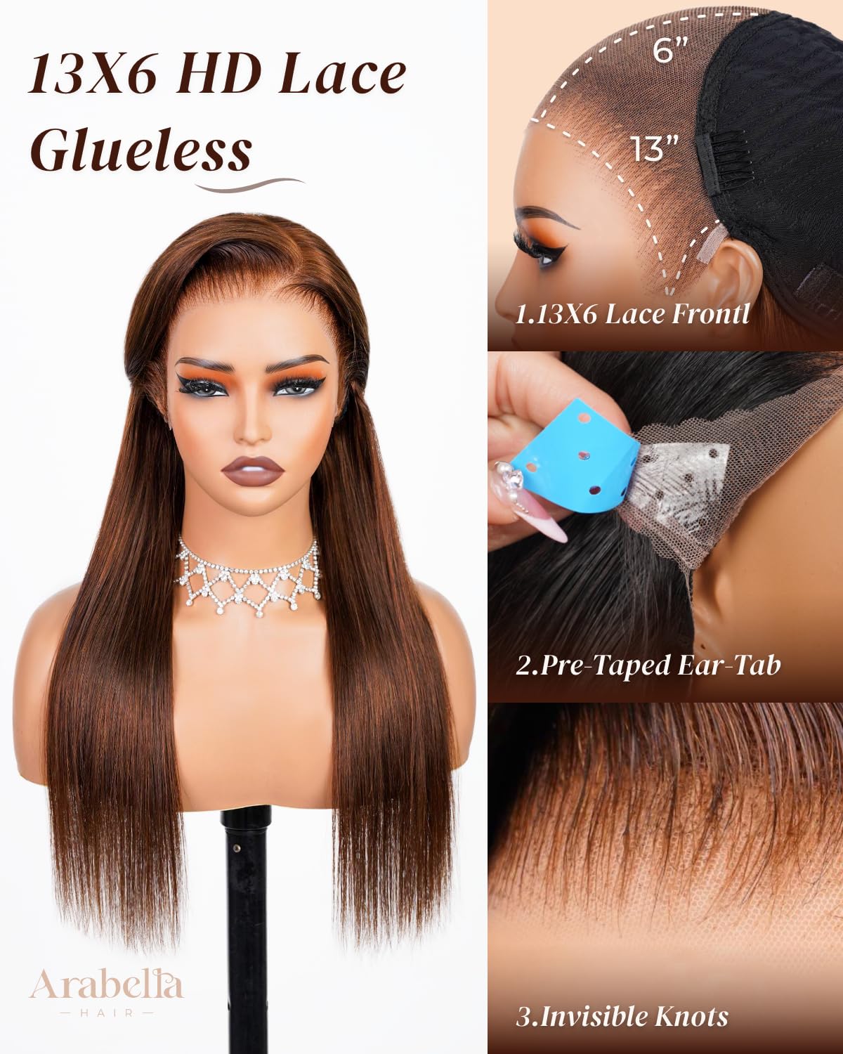Arabella 13x6 HD Lace Body Wave Glueless Wigs Human Hiar Pre Plucked Pre Cut 210% Density Ear to Ear Full Lace Closure Wear and Go Wig Pre Everything Bleached Knots 20 inches