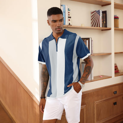 Men's Fashion Polo Shirts Vintage Striped Knitting Shirts Casual Slim Fit Golf Shirts