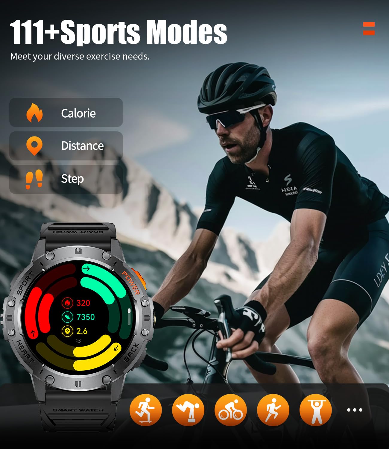 Smart Watch for Men for Android/iOS(3 Bands),1.43’’ AMOLED Display Sport Watch with 123 Sport Modes/FlashLight,5ATM Waterproof Fitness Tracker with Blood Pressure/Heart Rate/Sleep Monitor,Metal