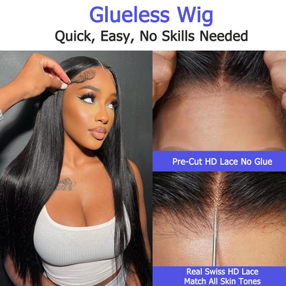 30 Inch 5x5 HD Lace Closure Wigs Human Hair 220 Density Wear and Go Glueless Wigs Human Hair Pre Plucked Pre Cut with Baby Hair Bleached Knots 12A Ready to Wear Straight Wigs for Beginners