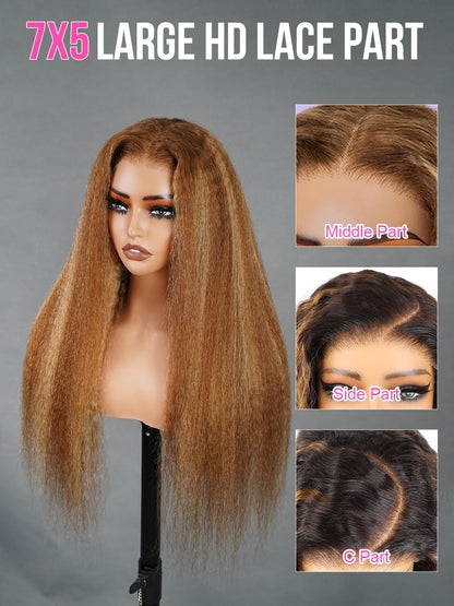 BGM GIRL 9x6 M Cap Glueless Kinky Straight Wig Human Hair Pre Bleached Knots Pre Cut HD Lace 180% Density Natural Black Wear Go Wig for Women Pre Plucked Invisible Lace 18 Inch