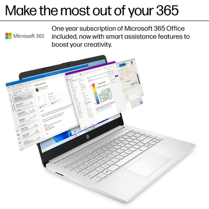 HP 14" Laptop Computer for Home Business Student, 1-Year Office365, 16GB RAM, 384GB Storage (128GB UFS + 256GB MSD), Intel N150 CPU (Beats N4120), WiFi 6, BT 5.4, Windows 11 Pro S, Silver, Wendbo