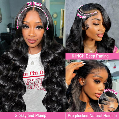 13x6 Body Wave Lace Front Wigs Human Hair Pre Plucked 180 Density HD Transparent Lace Frontal Wigs Human Hair for Women Glueless Wigs Human Hair with Baby Hair 26Inch