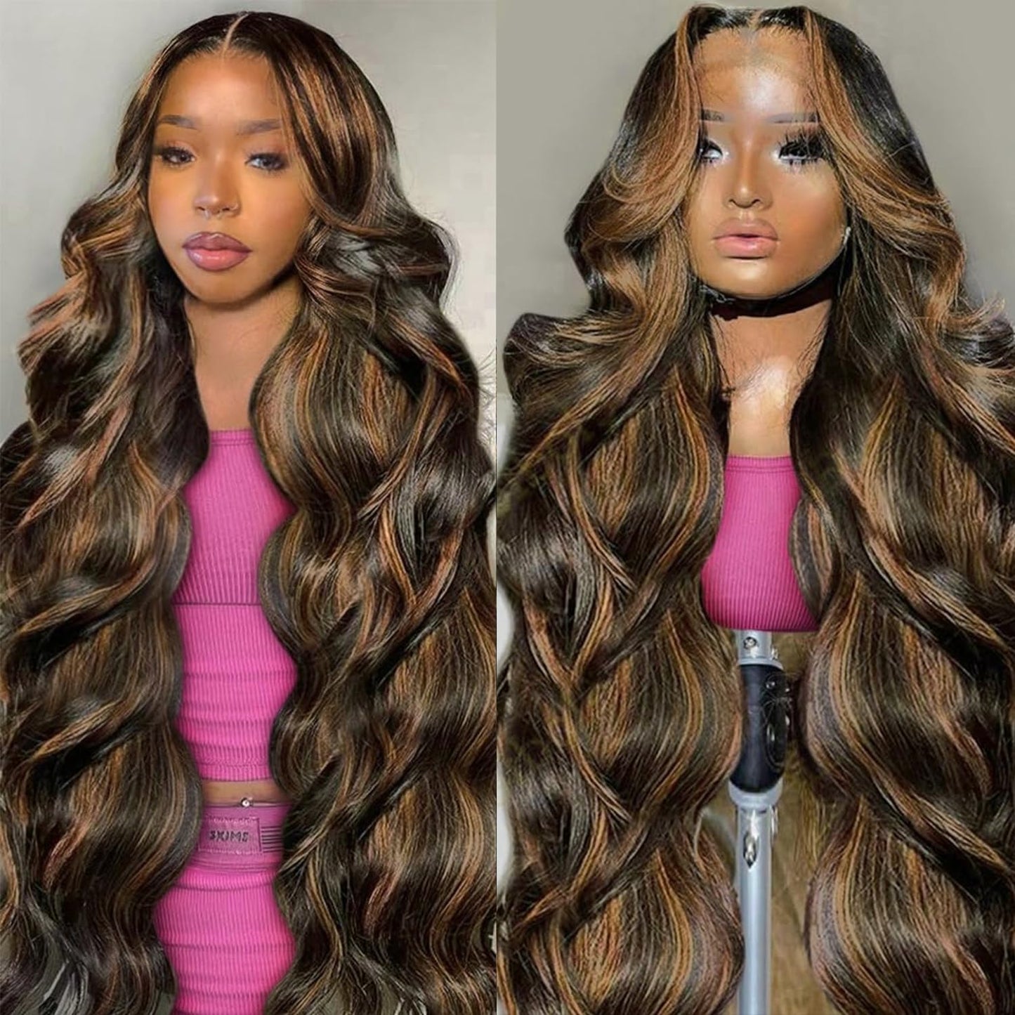 Highlight Ombre Lace Front Wig Human Hair Body Wave Lace Front Wigs Human Hair Pre Plucked 13x4 1B/30 Brown Highlight Wig 200 Density Colored 26 Inch Balayage Glueless Wigs for Women