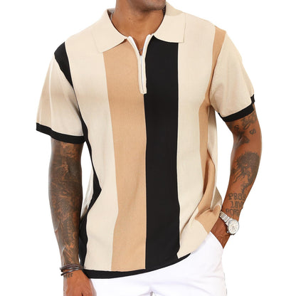 Men's Fashion Polo Shirts Vintage Striped Knitting Shirts Casual Slim Fit Golf Shirts