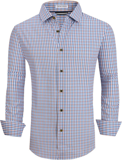 Alex Vando Mens Button Down Shirts Wrinkle Free 4-Way Stretch Print Business Casual Shirt