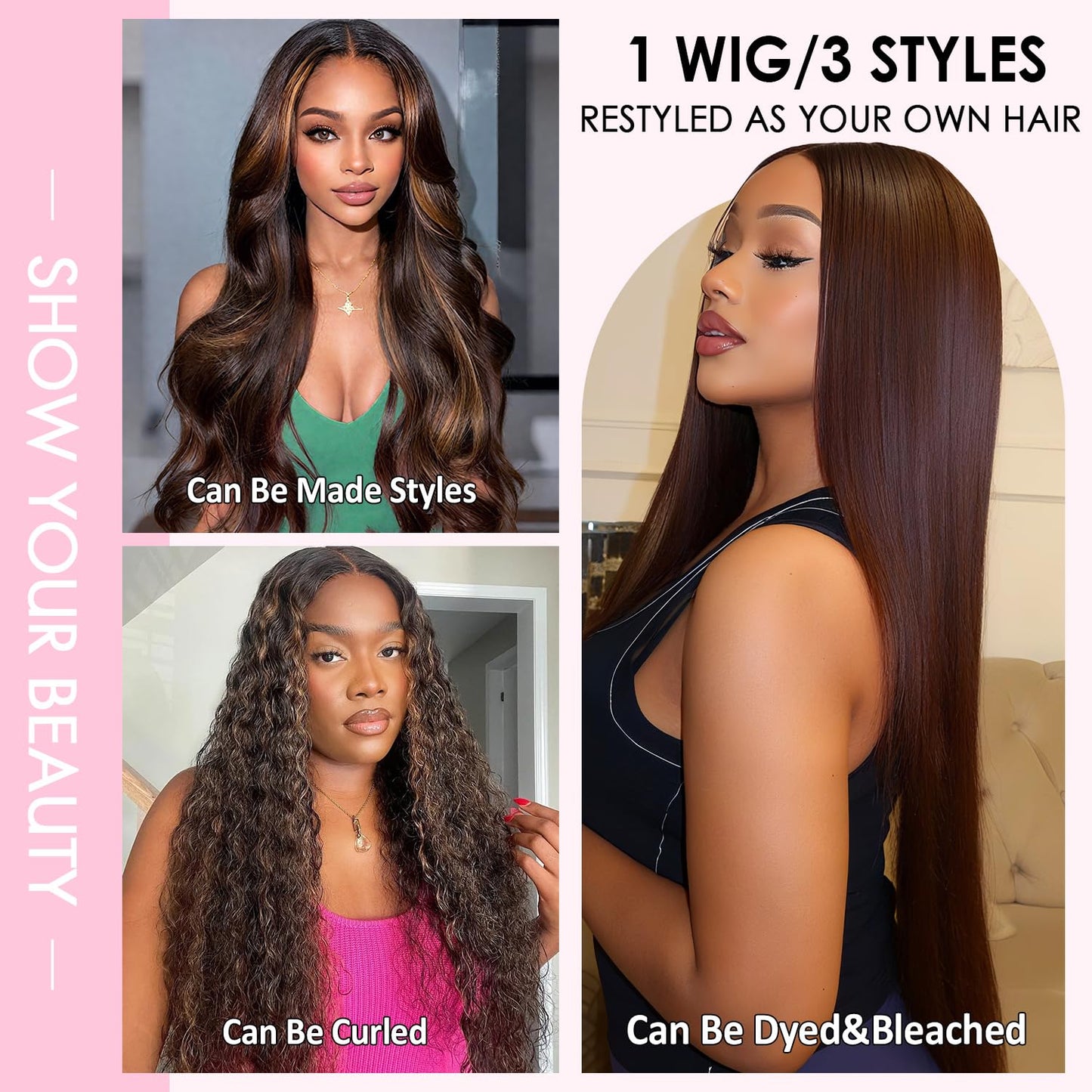 Highlight Ombre Lace Front Wig Human Hair Body Wave Lace Front Wigs Human Hair Pre Plucked 13x4 1B/30 Brown Highlight Wig 200 Density Colored 26 Inch Balayage Glueless Wigs for Women