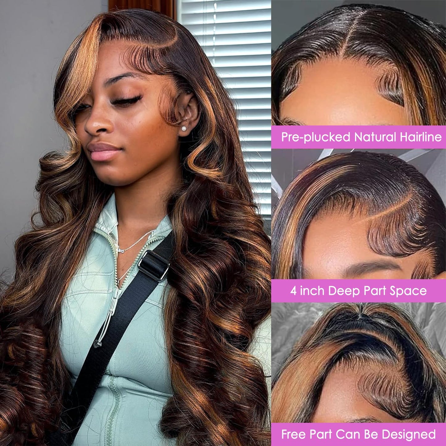 Highlight Ombre Lace Front Wig Human Hair Body Wave Lace Front Wigs Human Hair Pre Plucked 13x4 1B/30 Brown Highlight Wig 200 Density Colored 26 Inch Balayage Glueless Wigs for Women