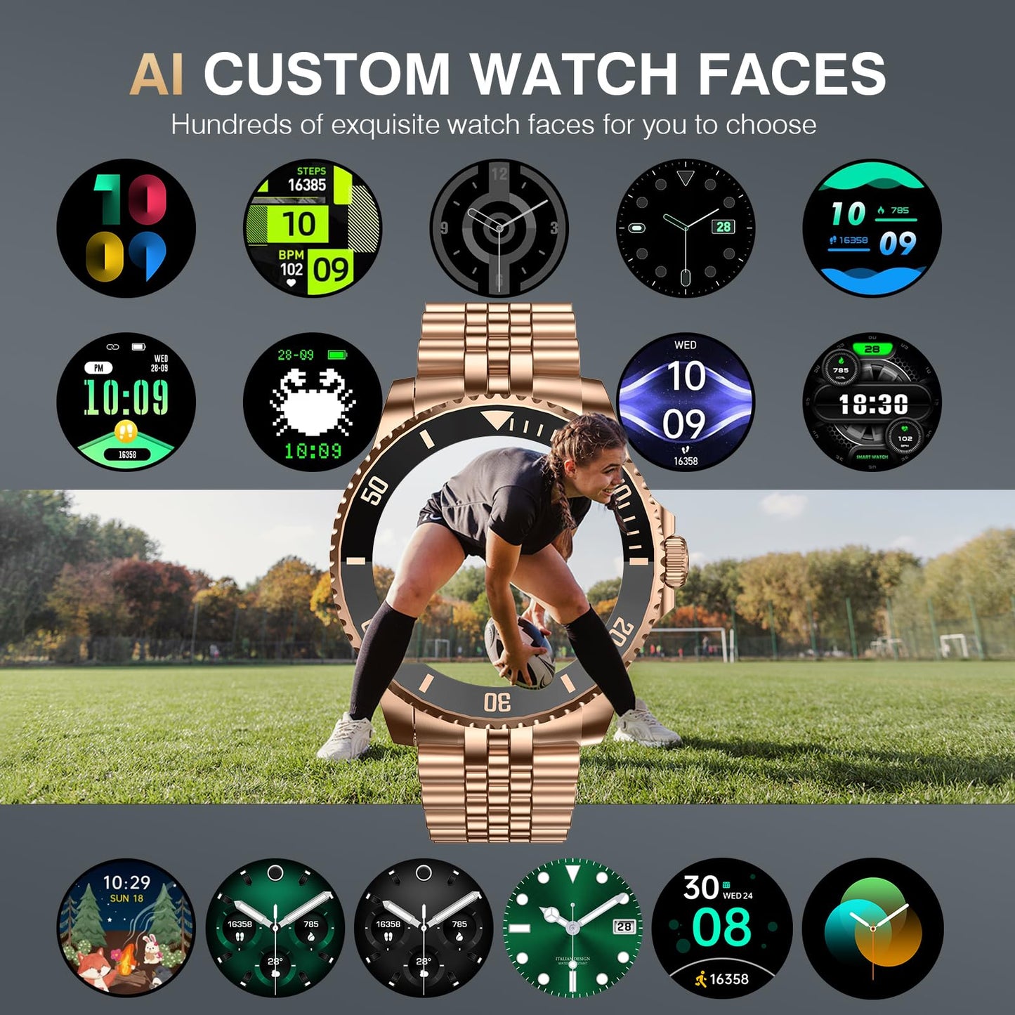 2025 DA GPT Smart Watch with Bluetooth Call,1.19-inch AMOLED Display, 24/7 Heart Rate, Blood Oxygen, Blood Pressure, Sleep Monitor, 107 Sports Fitness Tracker, Compatible Android and iOS Silver Gold