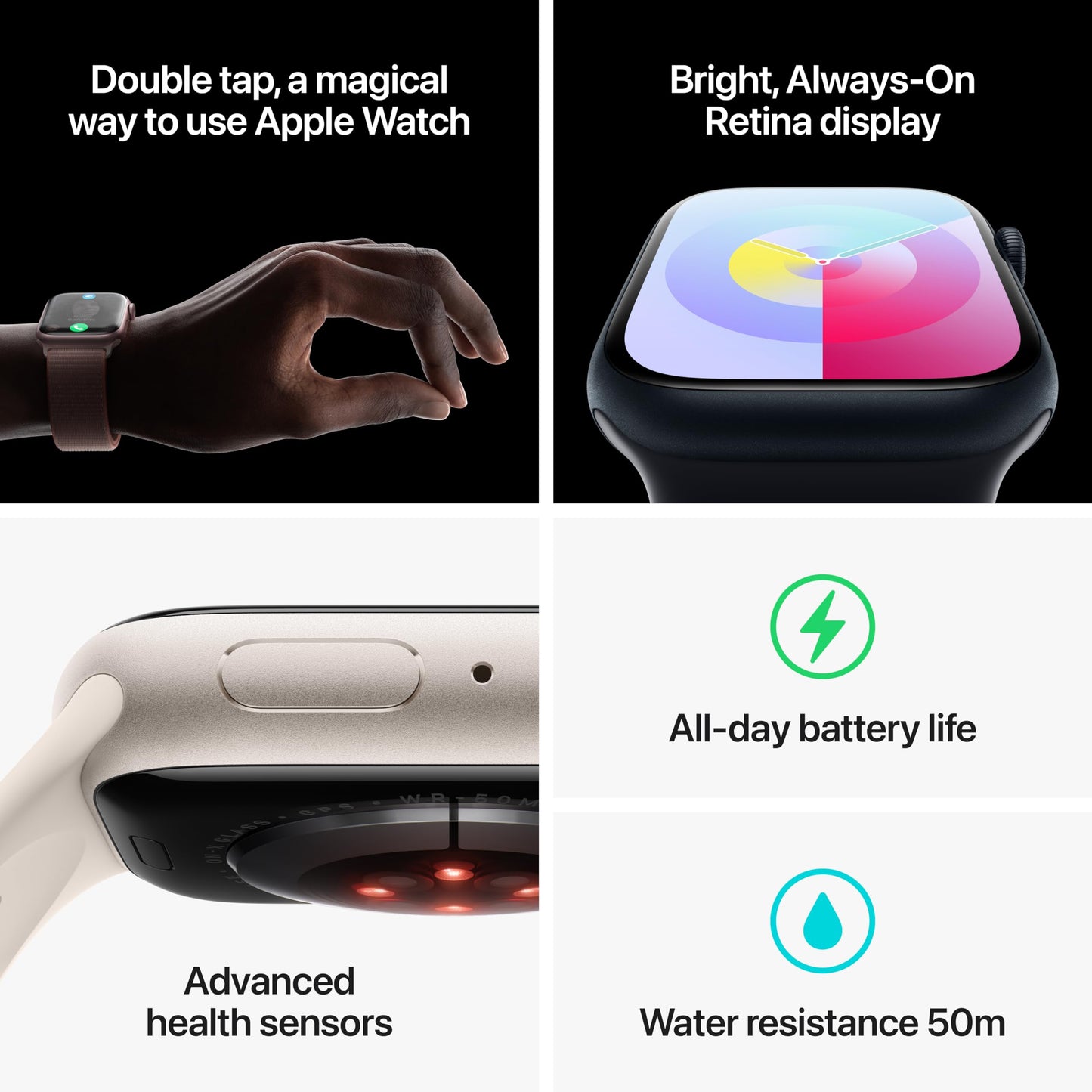 Apple Watch Series 9 [GPS 45mm] Midnight Aluminum Case with Midnight Sport Band, S/M (Renewed)
