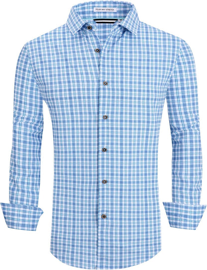 Alex Vando Mens Button Down Shirts Wrinkle Free 4-Way Stretch Print Business Casual Shirt