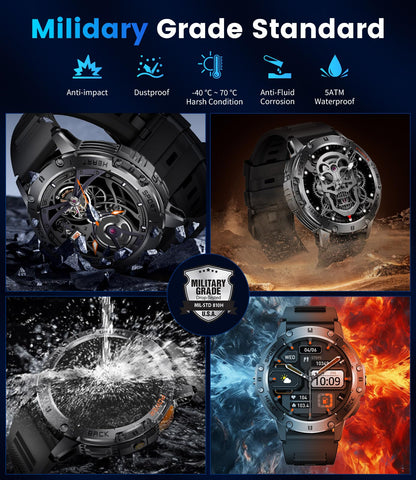 Smart Watch for Men for Android/iOS(3 Bands),1.43’’ AMOLED Display Sport Watch with 123 Sport Modes/FlashLight,5ATM Waterproof Fitness Tracker with Blood Pressure/Heart Rate/Sleep Monitor,Metal