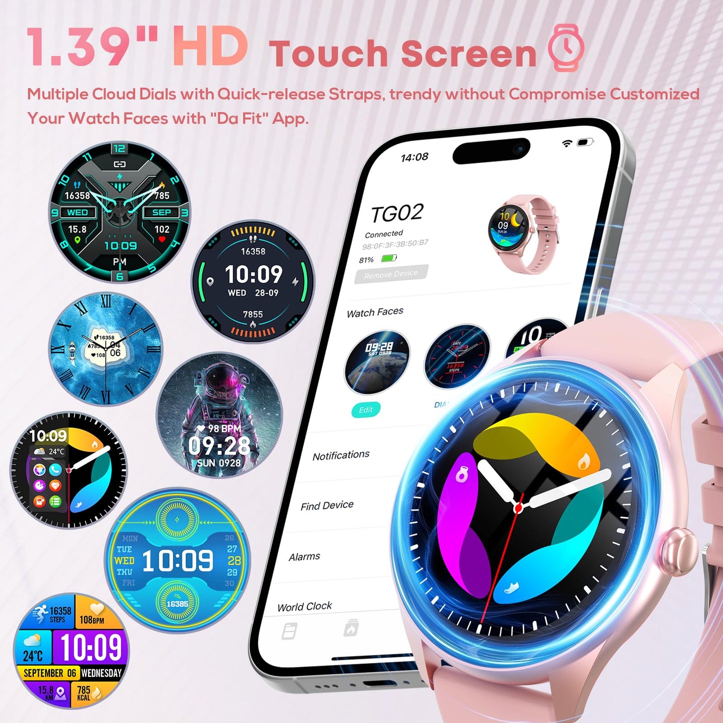 Smart Watches for Women Men, 1.39" HD IPS Touchscreen Smartwatch with 120 Sports Modes, Heart Rate/Sleep Monitor, IP67 Waterproof, Bluetooth Call & Music Control for iPhone/Android (Black)