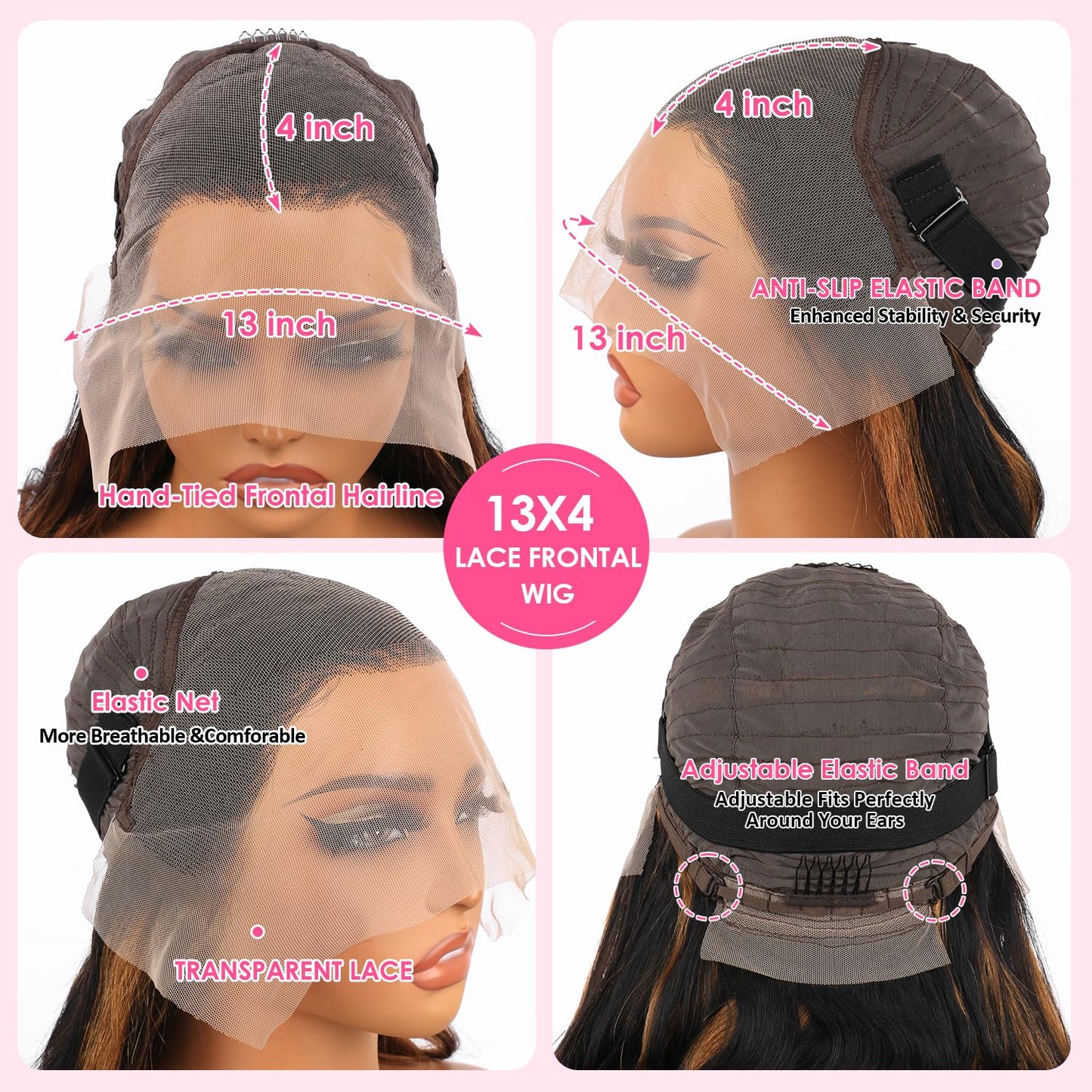 Highlight Ombre Lace Front Wig Human Hair Body Wave Lace Front Wigs Human Hair Pre Plucked 13x4 1B/30 Brown Highlight Wig 200 Density Colored 26 Inch Balayage Glueless Wigs for Women