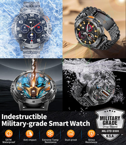 Smart Watch for Men for Android/iOS(3 Bands),1.43’’ AMOLED Display Sport Watch with 123 Sport Modes/FlashLight,5ATM Waterproof Fitness Tracker with Blood Pressure/Heart Rate/Sleep Monitor,Metal