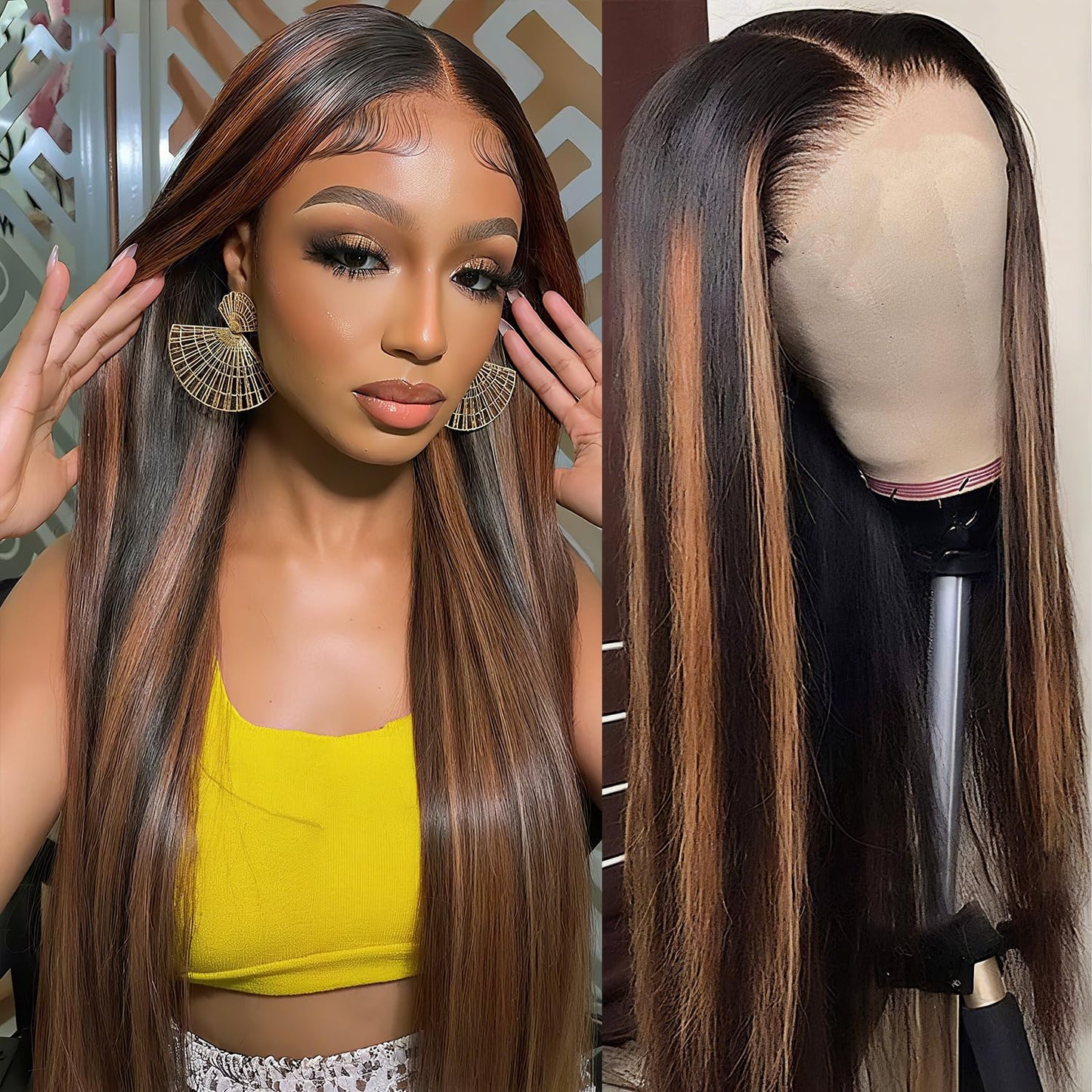 Highlight Ombre Lace Front Wig Human Hair Body Wave Lace Front Wigs Human Hair Pre Plucked 13x4 1B/30 Brown Highlight Wig 200 Density Colored 26 Inch Balayage Glueless Wigs for Women