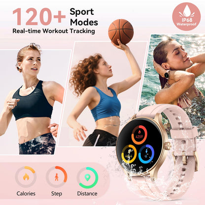 Fitpolo Smart Watches for Women (2 Bands), 40mm Stylish Round Smartwatch, IP68 Waterproof Fitness Tracker with Bluetooth Calls (Make/Answer), Heart Rate/SpO2/Sleep Monitor, 7 Days Battery - Pink