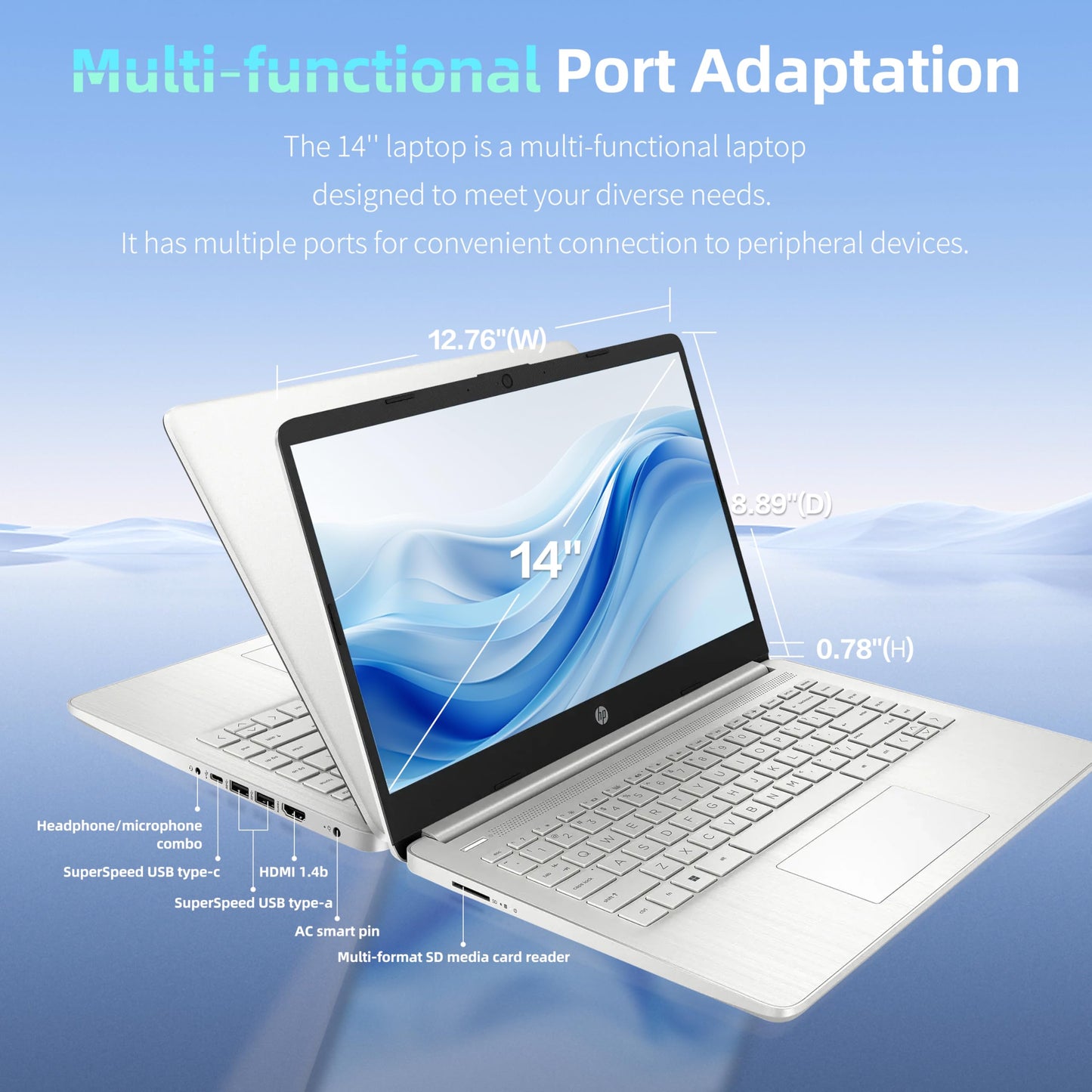 HP 14" Laptop Computer for Home Business Student, 1-Year Office365, 16GB RAM, 384GB Storage (128GB UFS + 256GB MSD), Intel N150 CPU (Beats N4120), WiFi 6, BT 5.4, Windows 11 Pro S, Silver, Wendbo