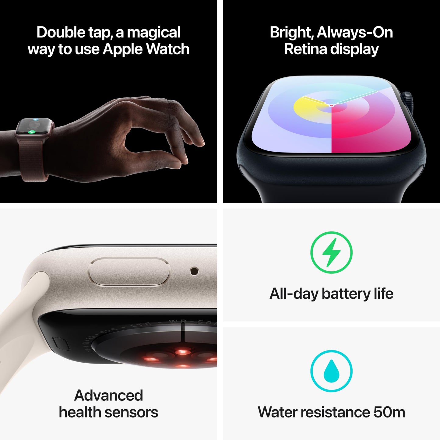 Apple Watch Series 9 [GPS 45mm] Midnight Aluminum Case with Midnight Sport Band, S/M (Renewed)