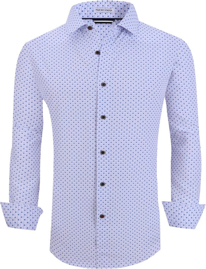 Alex Vando Mens Button Down Shirts Wrinkle Free 4-Way Stretch Print Business Casual Shirt