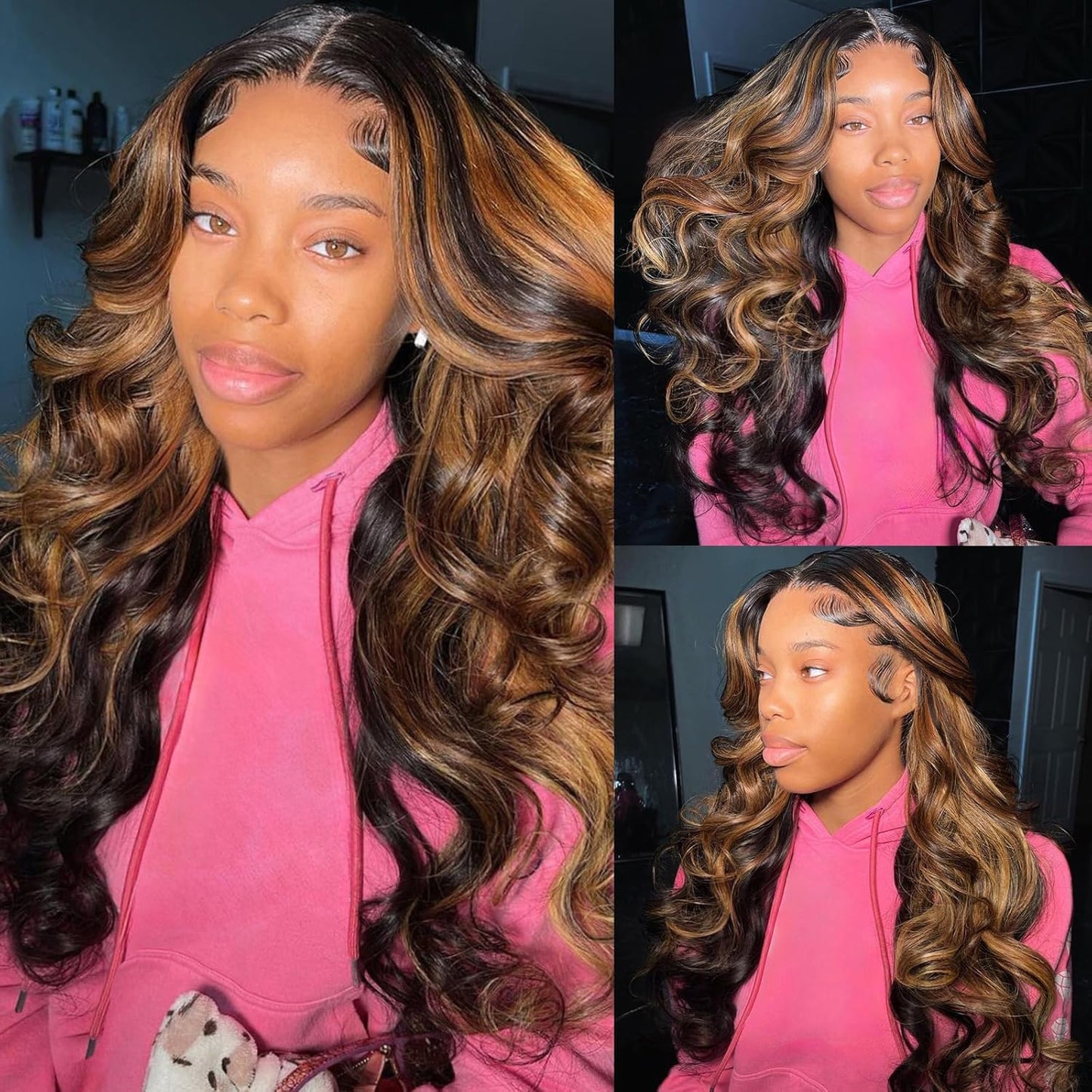 Highlight Ombre Lace Front Wig Human Hair Body Wave Lace Front Wigs Human Hair Pre Plucked 13x4 1B/30 Brown Highlight Wig 200 Density Colored 26 Inch Balayage Glueless Wigs for Women