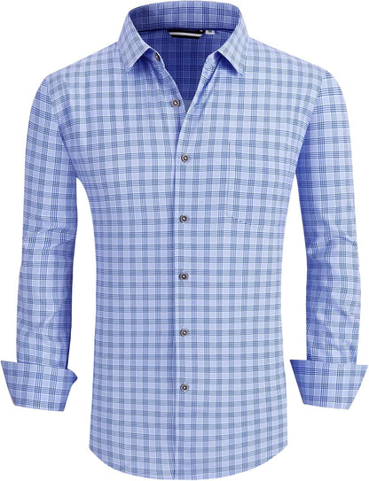 Alex Vando Mens Button Down Shirts Wrinkle Free 4-Way Stretch Print Business Casual Shirt