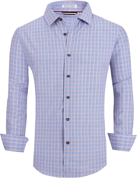 Alex Vando Mens Button Down Shirts Wrinkle Free 4-Way Stretch Print Business Casual Shirt