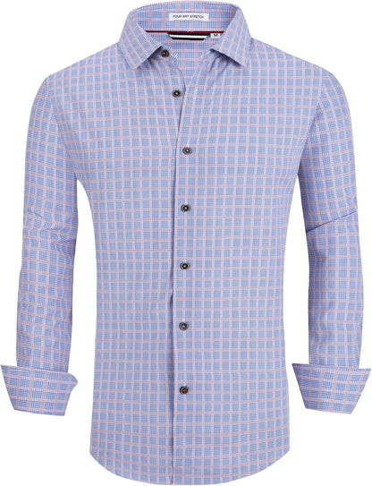 Alex Vando Mens Button Down Shirts Wrinkle Free 4-Way Stretch Print Business Casual Shirt