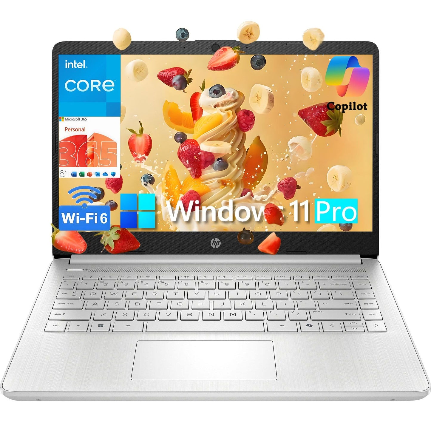 HP 14" Laptop Computer for Home Business Student, 1-Year Office365, 16GB RAM, 384GB Storage (128GB UFS + 256GB MSD), Intel N150 CPU (Beats N4120), WiFi 6, BT 5.4, Windows 11 Pro S, Silver, Wendbo