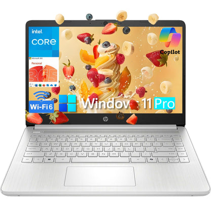 HP 14" Laptop Computer for Home Business Student, 1-Year Office365, 16GB RAM, 384GB Storage (128GB UFS + 256GB MSD), Intel N150 CPU (Beats N4120), WiFi 6, BT 5.4, Windows 11 Pro S, Silver, Wendbo