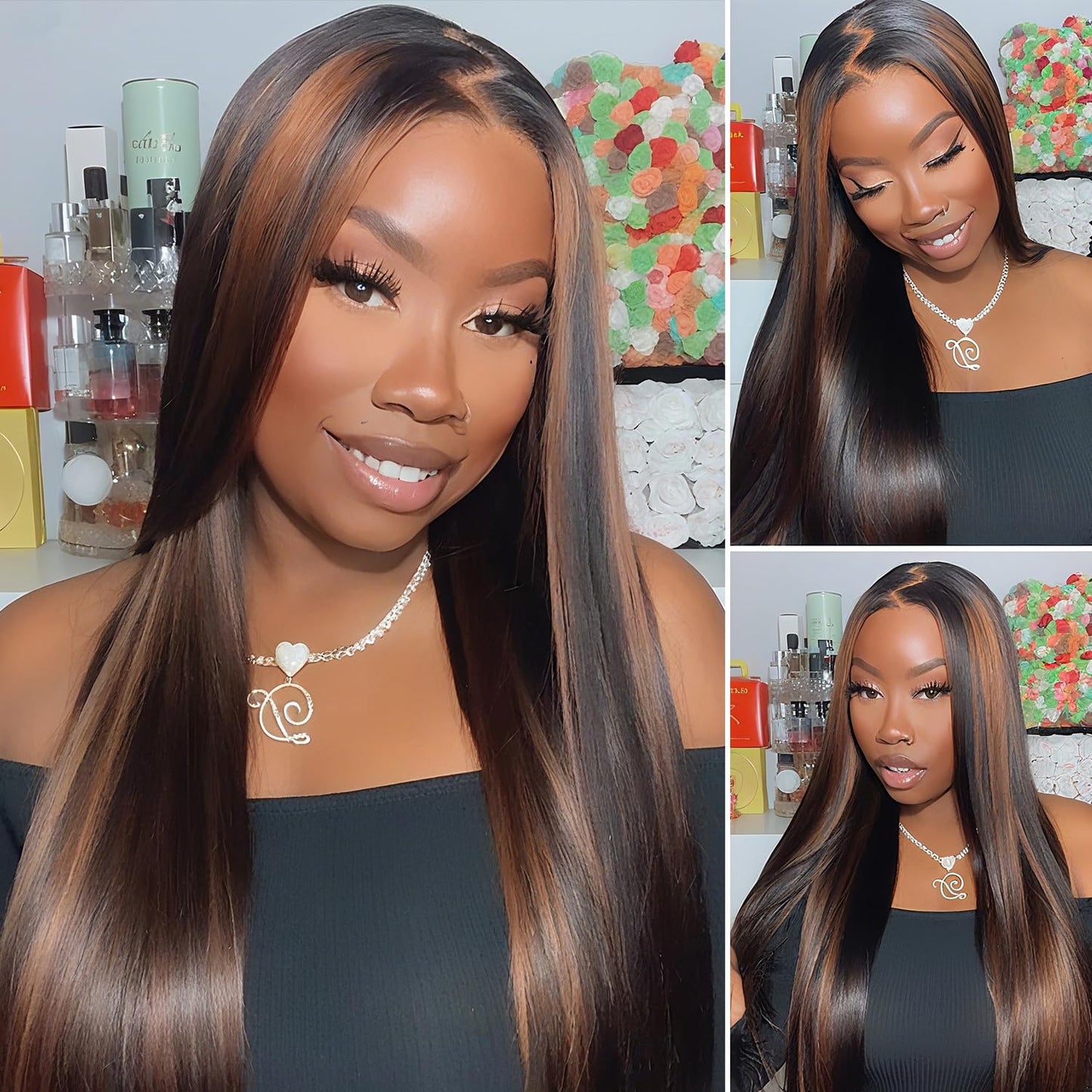 Highlight Ombre Lace Front Wig Human Hair Body Wave Lace Front Wigs Human Hair Pre Plucked 13x4 1B/30 Brown Highlight Wig 200 Density Colored 26 Inch Balayage Glueless Wigs for Women