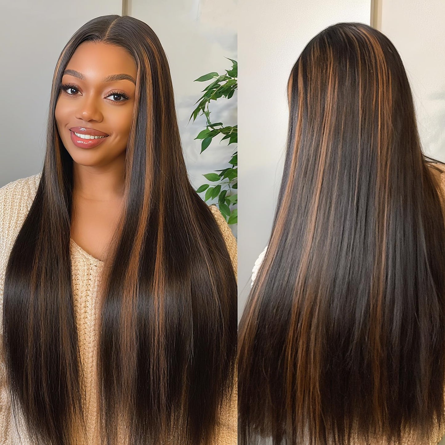 Highlight Ombre Lace Front Wig Human Hair Body Wave Lace Front Wigs Human Hair Pre Plucked 13x4 1B/30 Brown Highlight Wig 200 Density Colored 26 Inch Balayage Glueless Wigs for Women