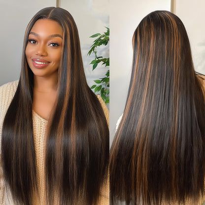 Highlight Ombre Lace Front Wig Human Hair Body Wave Lace Front Wigs Human Hair Pre Plucked 13x4 1B/30 Brown Highlight Wig 200 Density Colored 26 Inch Balayage Glueless Wigs for Women