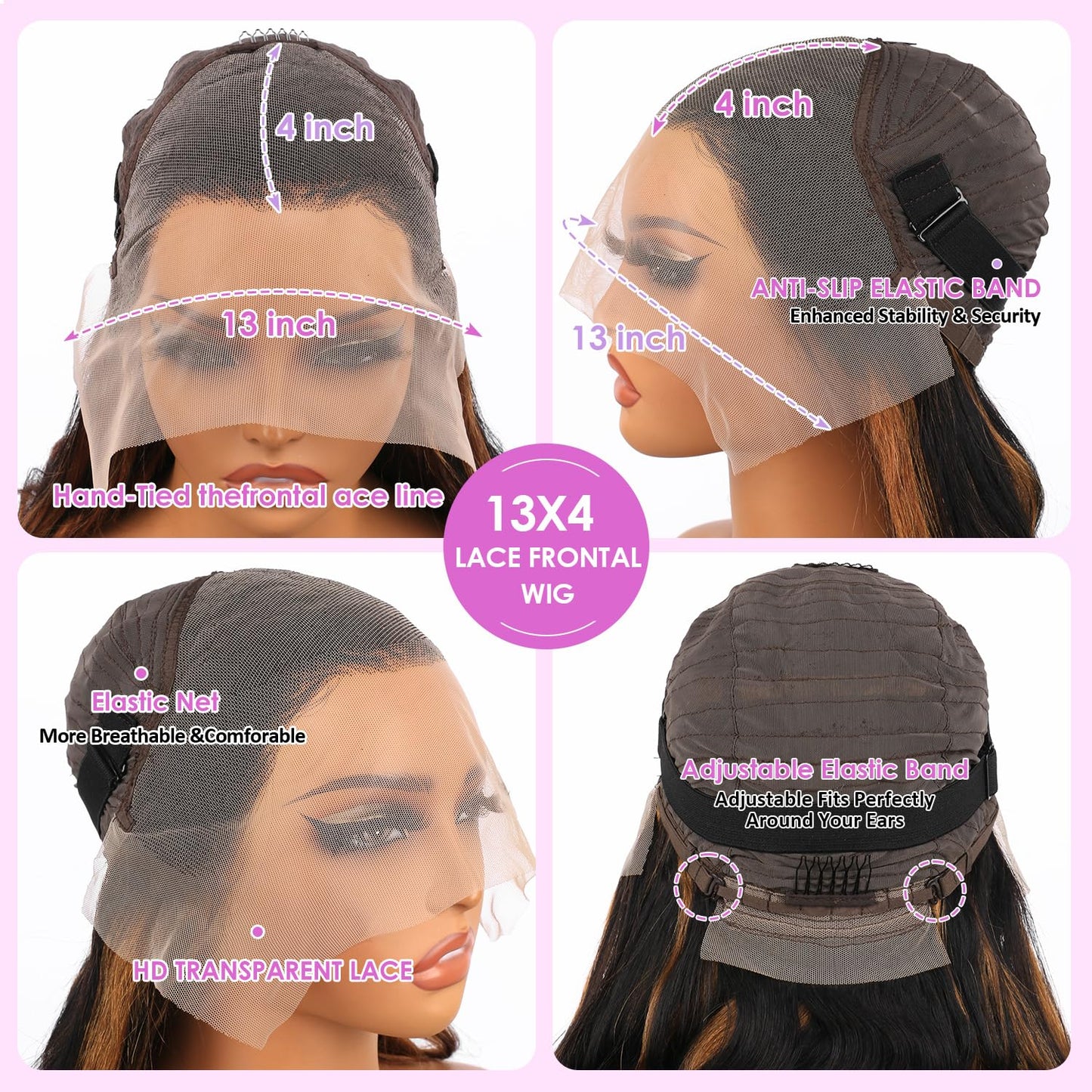 Highlight Ombre Lace Front Wig Human Hair Body Wave Lace Front Wigs Human Hair Pre Plucked 13x4 1B/30 Brown Highlight Wig 200 Density Colored 26 Inch Balayage Glueless Wigs for Women