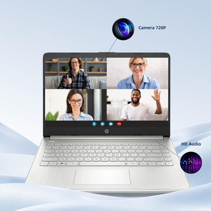 HP 14" Laptop Computer for Home Business Student, 1-Year Office365, 16GB RAM, 384GB Storage (128GB UFS + 256GB MSD), Intel N150 CPU (Beats N4120), WiFi 6, BT 5.4, Windows 11 Pro S, Silver, Wendbo