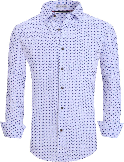 Alex Vando Mens Button Down Shirts Wrinkle Free 4-Way Stretch Print Business Casual Shirt