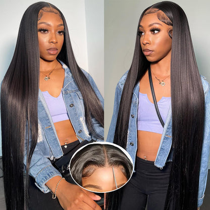 30 Inch 5x5 HD Lace Closure Wigs Human Hair 220 Density Wear and Go Glueless Wigs Human Hair Pre Plucked Pre Cut with Baby Hair Bleached Knots 12A Ready to Wear Straight Wigs for Beginners