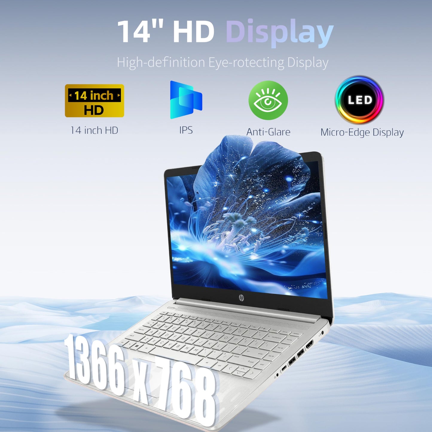 HP 14" Laptop Computer for Home Business Student, 1-Year Office365, 16GB RAM, 384GB Storage (128GB UFS + 256GB MSD), Intel N150 CPU (Beats N4120), WiFi 6, BT 5.4, Windows 11 Pro S, Silver, Wendbo