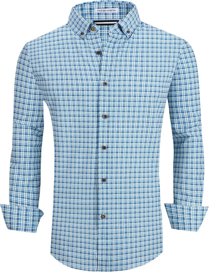 Alex Vando Mens Button Down Shirts Wrinkle Free 4-Way Stretch Print Business Casual Shirt