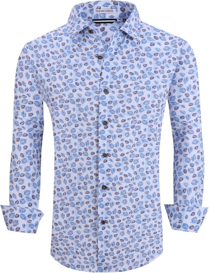 Alex Vando Mens Button Down Shirts Wrinkle Free 4-Way Stretch Print Business Casual Shirt