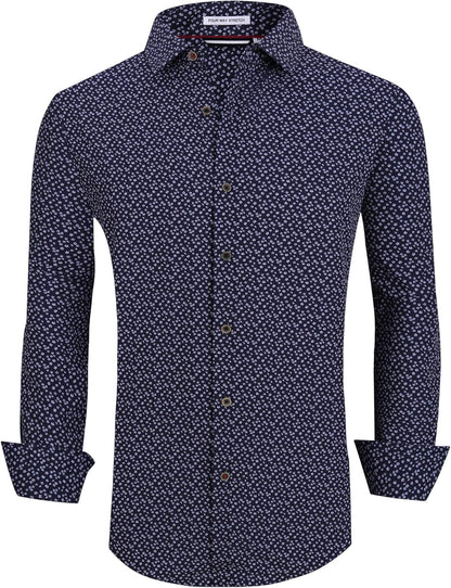 Alex Vando Mens Button Down Shirts Wrinkle Free 4-Way Stretch Print Business Casual Shirt